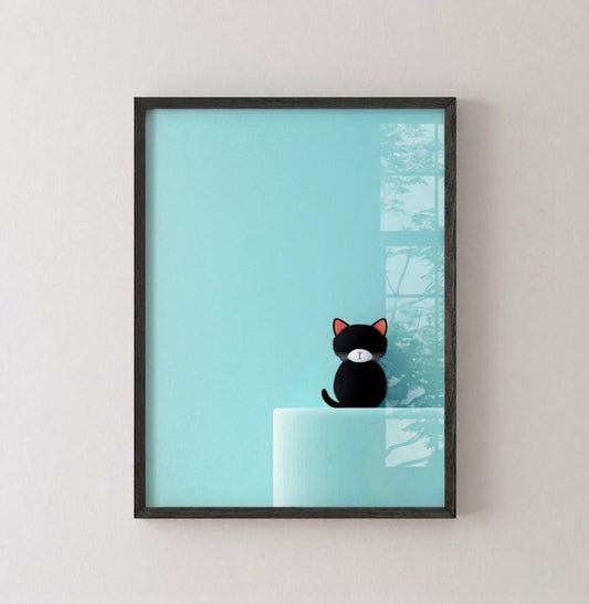 Little Cat Window Framed Wall Art Print