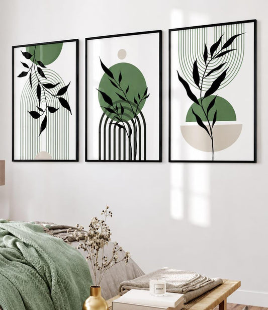 Botanical Abstract Gallery Wall Set – Trio Frame