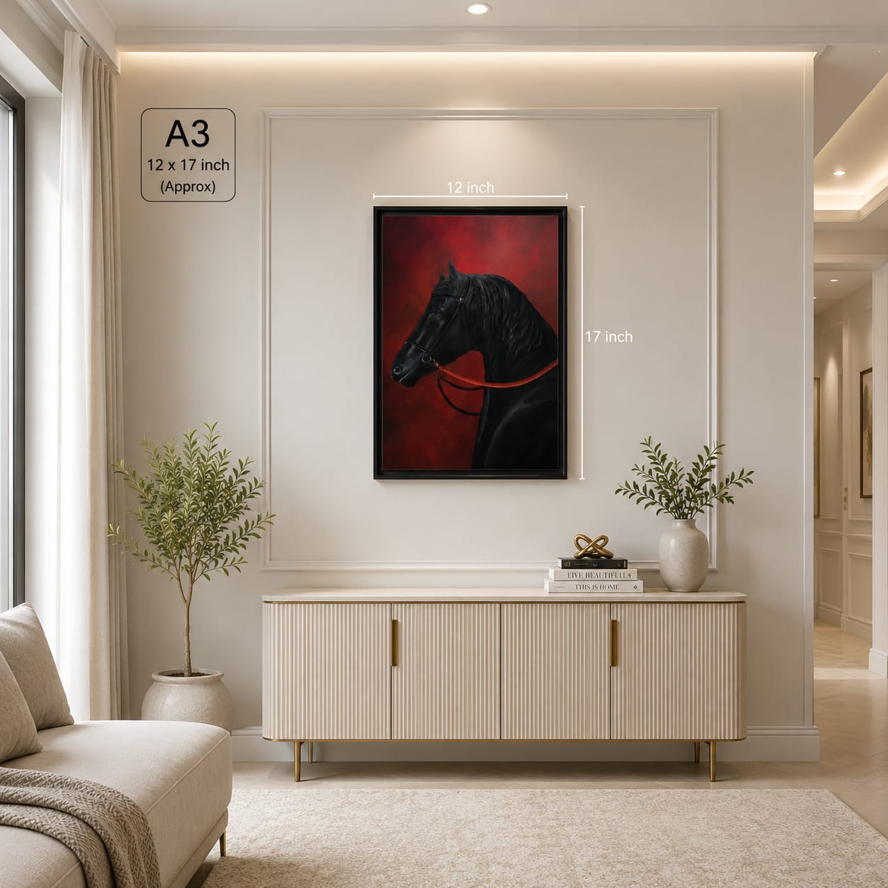 Arabian Stallion Portrait — Crimson Red Oil Painting Equestrian Wall Art Frame