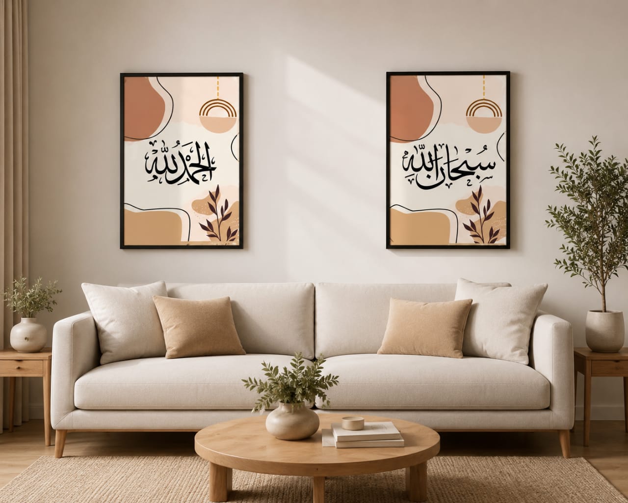 Alhamdulillah & SubhanAllah — Earthy Boho Abstract Wall Art Set of 2