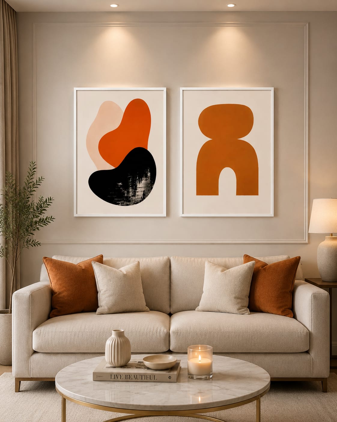 Modern Abstract Shapes Set of 2 Frames in white frame finish