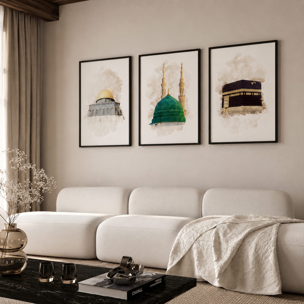 Makkah Madinah and Al-Aqsa 5-piece Islamic framed wall art set