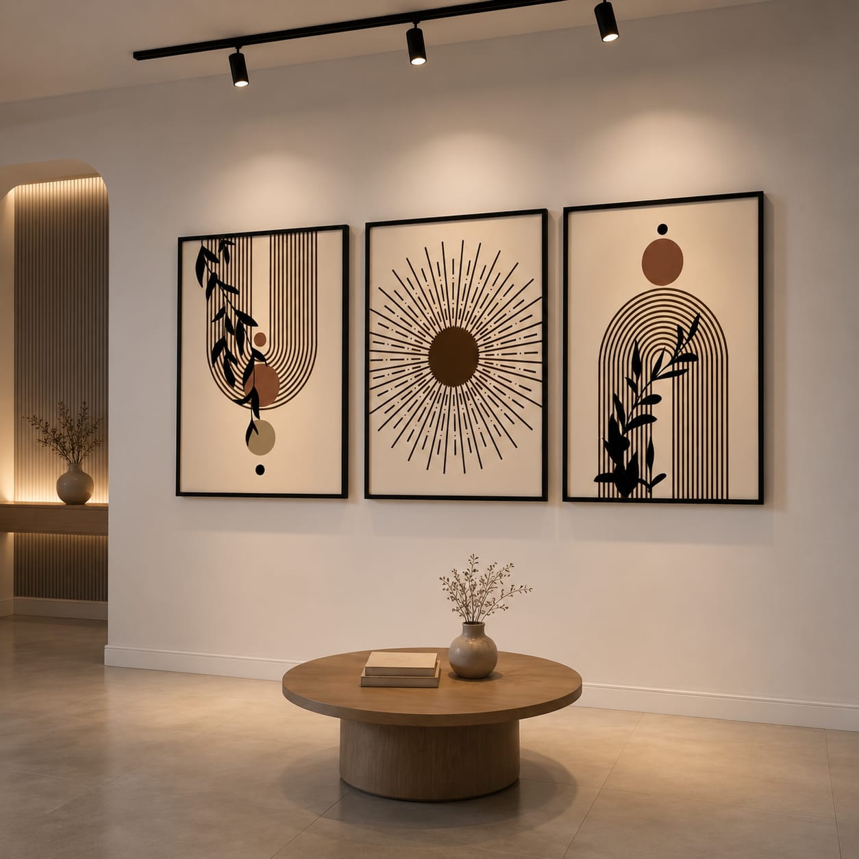 Modern boho abstract 3-piece framed gallery wall set