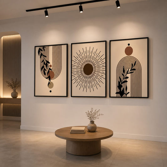 Modern boho abstract 3-piece framed gallery wall set