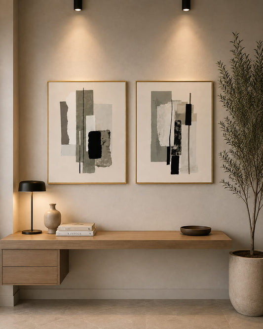 Modern neutral abstract geometric wall art set of 2 frames