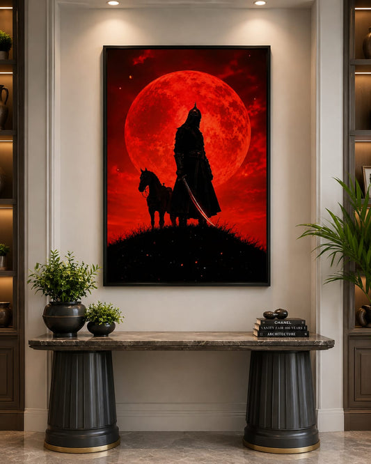 Red moon warrior wall art